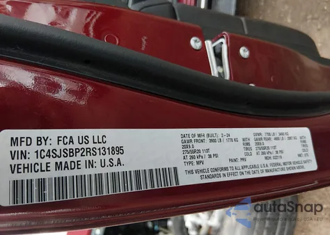 2024 Jeep Wagoneer L Series Ii 4X4 z USA, uszkodzony, nr VIN 1C4SJSBP2RS131895